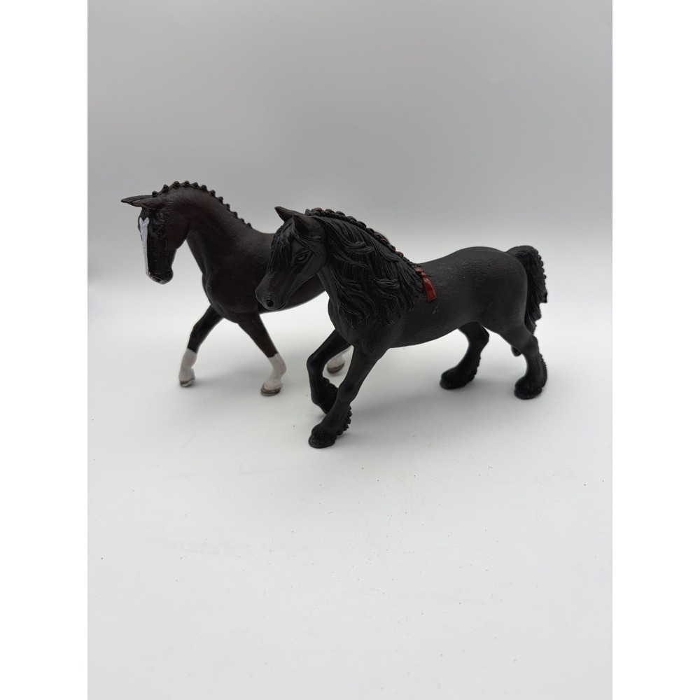 Schleich Horse 2 set Friesian Mare 2013 Black Red Braids & Hanoverian Mare 2016‎